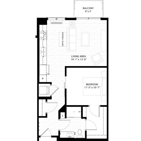 a floor plan of a 1 story floor plan with a bedroom and a garage